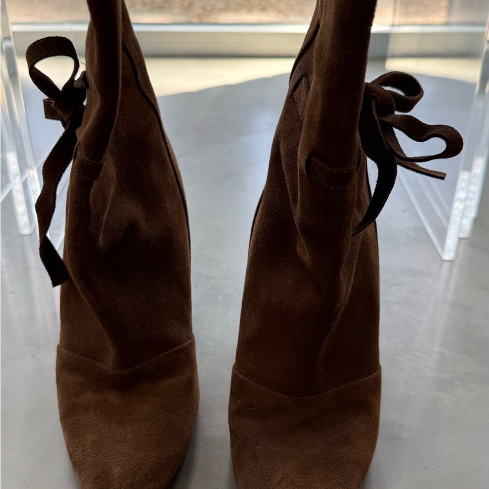 Manolo Blahnik Brown Suede Ankle Boots with Back Tie